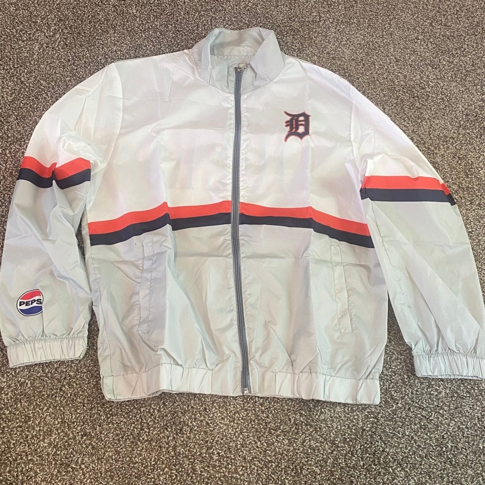 Detroit‎ Tigers Pepsi Windbreaker Jacket Gray Full Zip MLB Baseball Mens NWOT